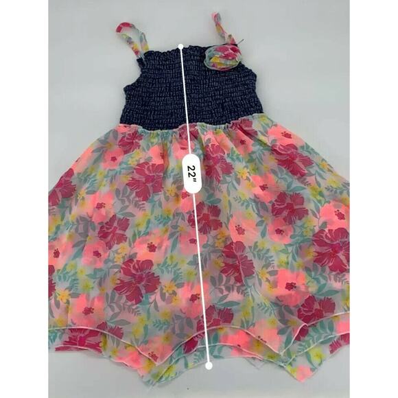 Girls Rule Neon Multicolor Asymmetrical Floral Dress Kid’s Youth Size 6X - Picture 2 of 4